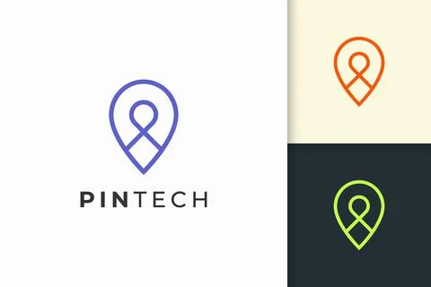 Pin logo or marker in simple line and modern shape represent map or position Stock Illustration