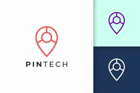 Pin logo or marker in simple line and modern shape represent map or position Stock Illustration