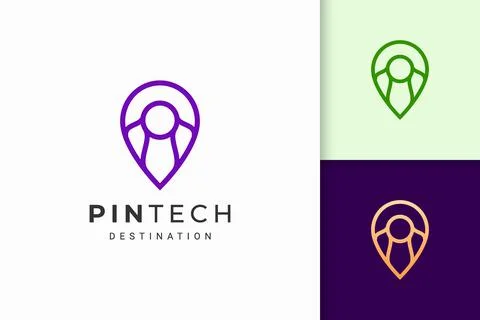 Pin logo or marker in simple line and modern shape represent map or position Stock Illustration