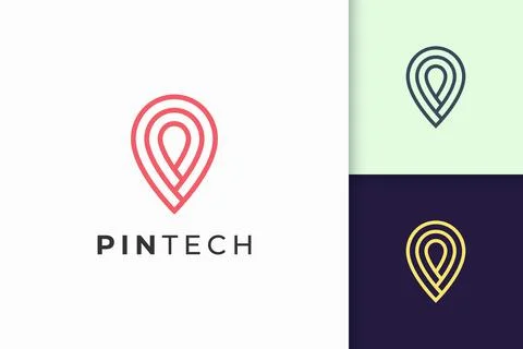 Pin logo or marker in simple line and modern shape represent technology Stock Illustration
