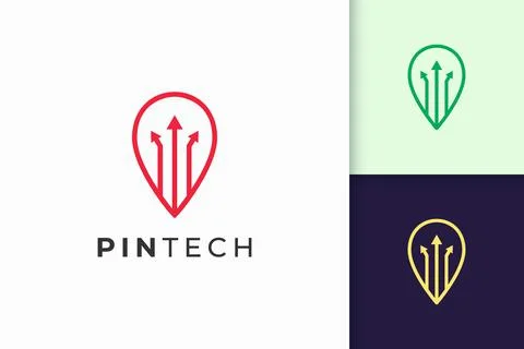 Pin logo or marker in simple line and modern shape represent map or position Stock Illustration