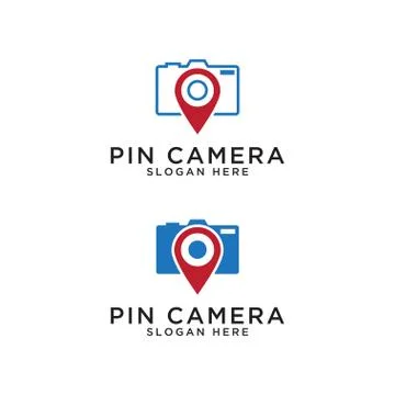 Pin map and camera logo design template Stock Illustration