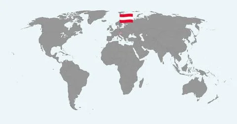 Pin map with Austria flag on world map. Vector illustration. Stock Illustration