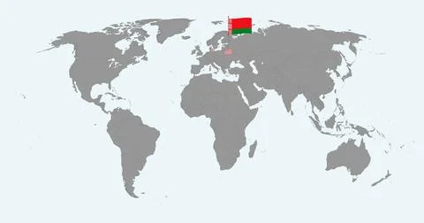 Pin map with Belarus flag on world map. Vector illustration. Stock Illustration