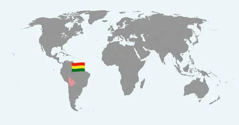 Pin map with Bolivia flag on world map. Vector illustration. Stock Illustration