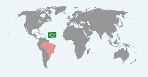 Pin map with Brazil flag on world map. Vector illustration. Stock Illustration