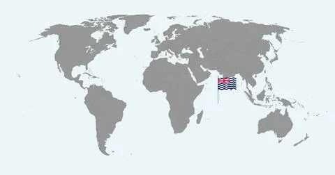 Pin map with British Indian Ocean Territory flag on world map. Vector illus.. Stock Illustration