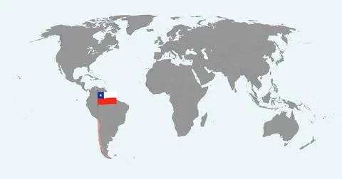 Pin map with Chile flag on world map. Vector illustration. Stock Illustration