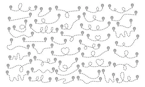 Pin map dotted line route set. Stock Illustration