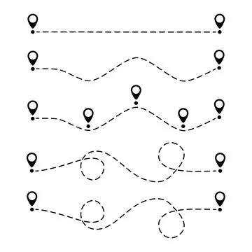 Pin map dotted line route set. Stock Illustration
