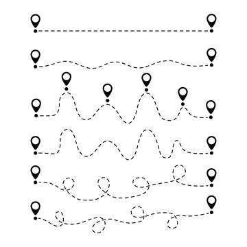 Pin map dotted line route set. Stock Illustration