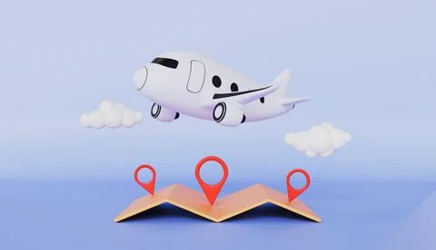 Pin map with flight plane travel tourism trip planning, plane trip planning Stock Illustration