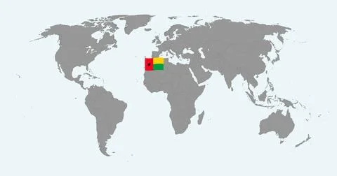 Pin map with Guinea Bissau flag on world map. Vector illustration. Stock Illustration