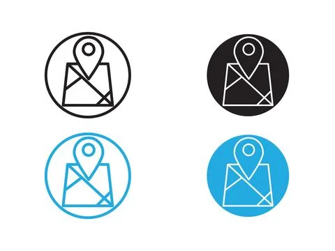 Pin on a map icon black and white vector outline sign Stock Illustration