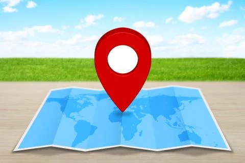 Pin map icon on a blue map Stock Illustration