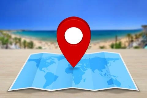 Pin map icon on a blue map Иллюстрация