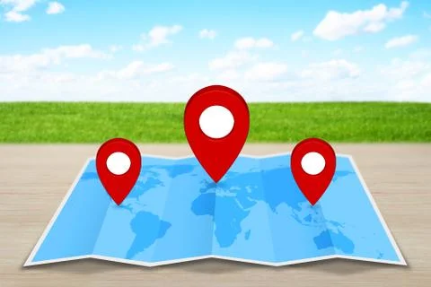 Pin map icon on a blue map Illustrazione stock