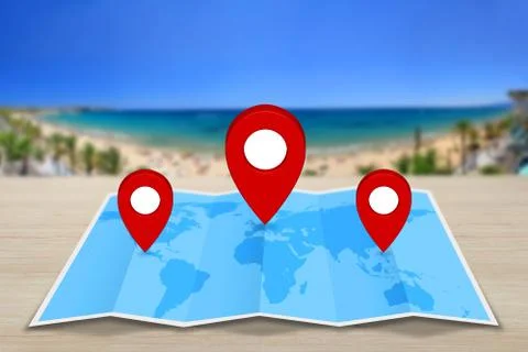 Pin map icon on a blue map Stock Illustration