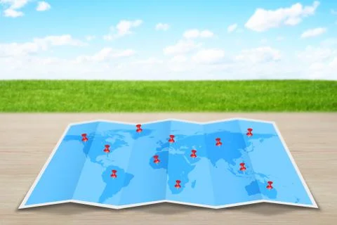 Pin map icon on a blue map Illustration