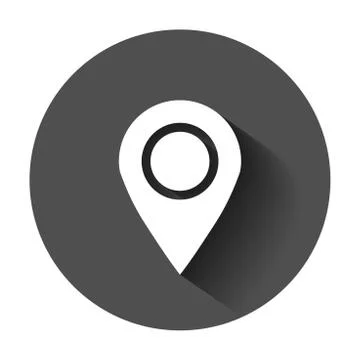 Pin map icon in flat style. Gps navigation vector illustration with long shad Ilustración de archivo
