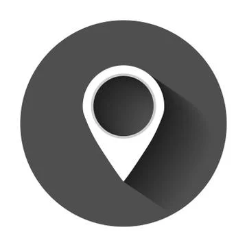 Pin map icon in flat style. Gps navigation vector illustration with long shad Ilustración de archivo