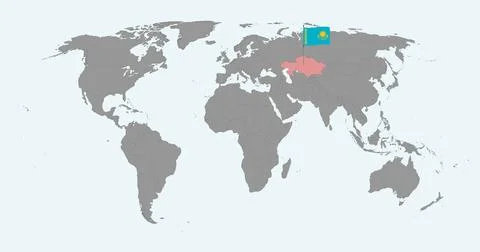Pin map with Kazakhstan flag on world map. Vector illustration. Stock Illustration