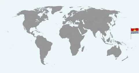 Pin map with Kiribati flag on world map. Vector illustration. Stock Illustration