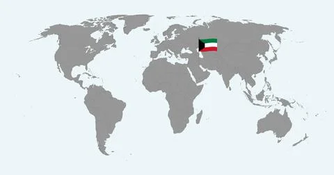 Pin map with Kuwait flag on world map. Vector illustration. Illustrazione stock