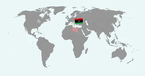 Pin map with Libya flag on world map. Vector illustration. Stock Illustration