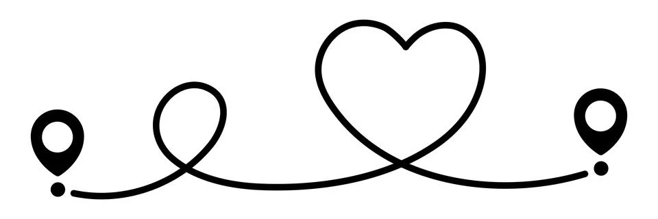 Pin map line in heart shape. Stock Illustration