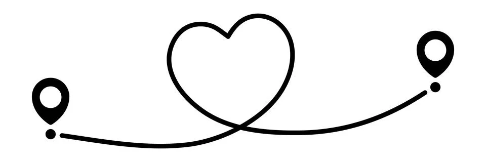 Pin map line in heart shape. Stock Illustration