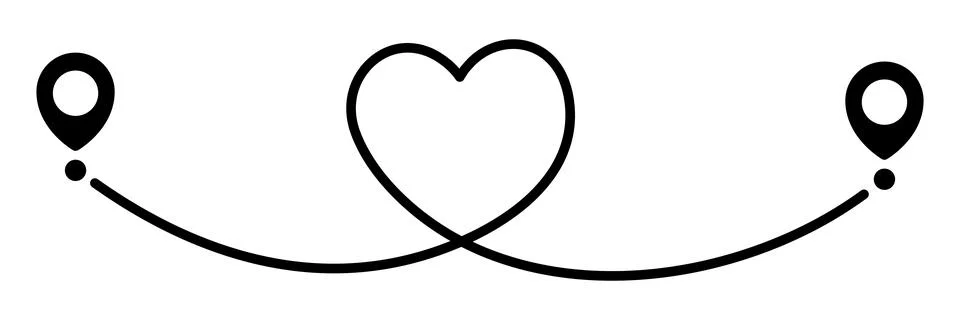 Pin map line in heart shape. Stock Illustration