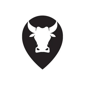 Pin map location with cow head logo design, vector graphic symbol icon illu.. Illustrazione stock