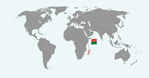 Pin map with Madagascar flag on world map. Vector illustration. Stock Illustration