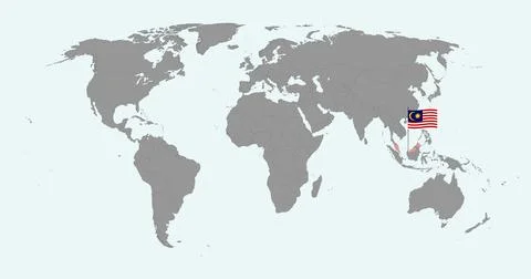 Pin map with Malaysia flag on world map. Vector illustration. Stock Illustration