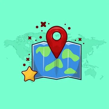 Pin Map Mark Vector Illustration in Cartoon Style with Star Shape. Travel E.. Stock Illustration