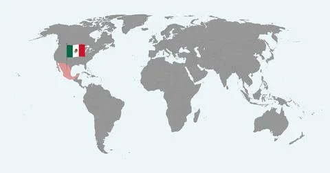 Pin map with Mexico flag on world map. Vector illustration. Stock Illustration