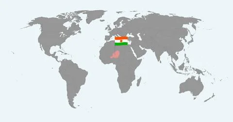 Pin map with Niger flag on world map. Vector illustration. Stock Illustration