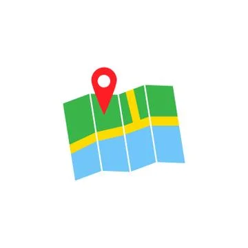 Pin with map solid icon, navigation and location Stock Illustration