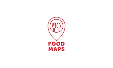 Pin maps location with fork and spoon food or restaurant logo icon Stock Illustration