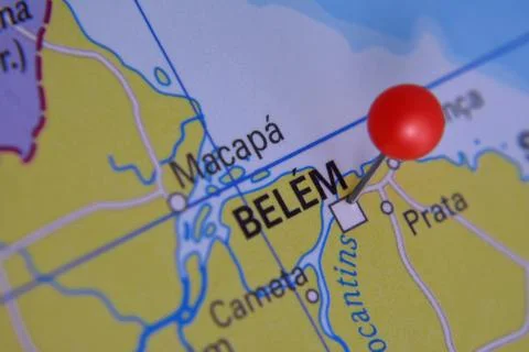 Pin marked Belém on map in Pará,  Brazil 写真素材