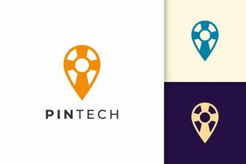Pin or point logo in simple line and modern shape for tech company Illustrazione stock