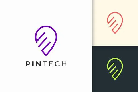Pin or point logo in simple line and modern shape for tech company Stock Illustration