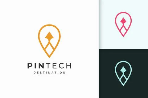 Pin or point logo in simple line and modern shape for tech company Stock Illustration