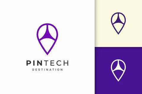 Pin or point logo in simple line and modern shape for tech company Stock Illustration