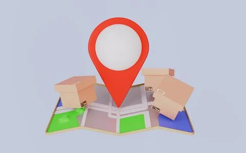 Pin with parcel boxes on map, Shopping online and delivery service Stock Illustration
