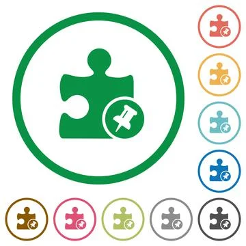 Pin plugin flat icons with outlines Stock Illustration