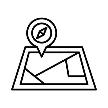 Pin pointer with compass in paper map line style Illustrazione stock
