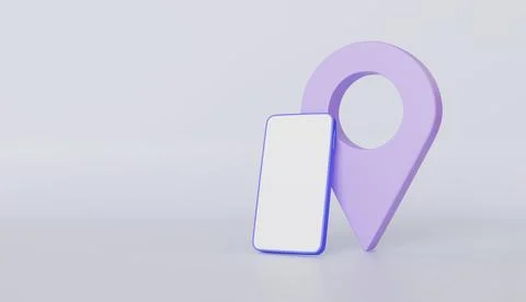 Pin pointer gps with Smartphone white screen, GPS location concept 库存插图