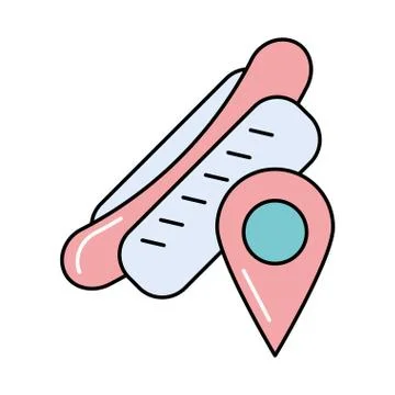 Pin pointer location with hot dog Stock Illustration